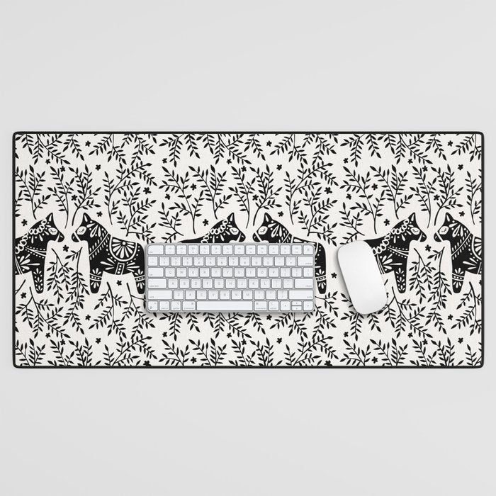 Swedish Dala Horses - Black Palette Desk Mat Gallery Image 1