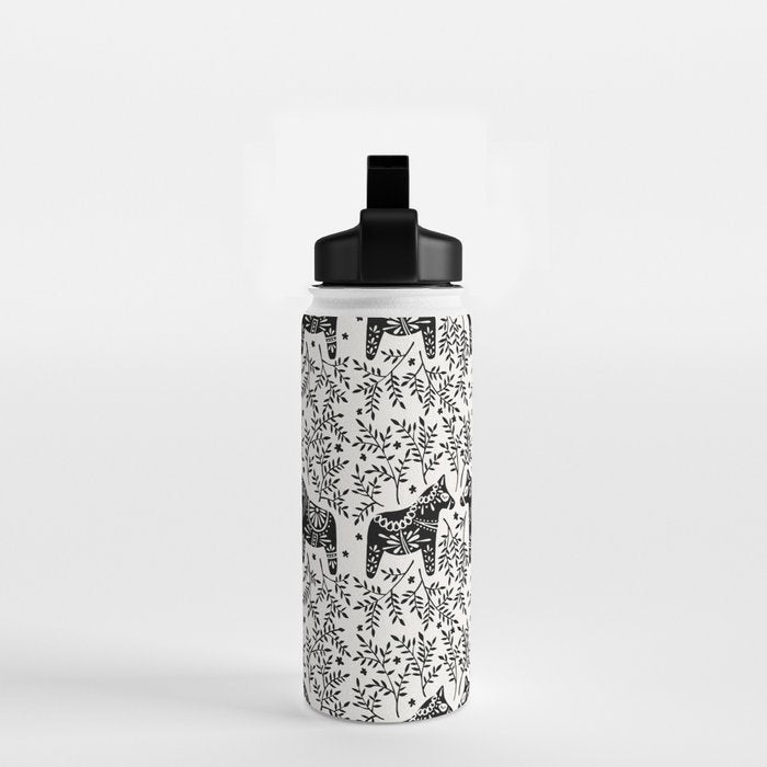 Swedish Dala Horses - Black Palette Water Bottle Gallery Image 2