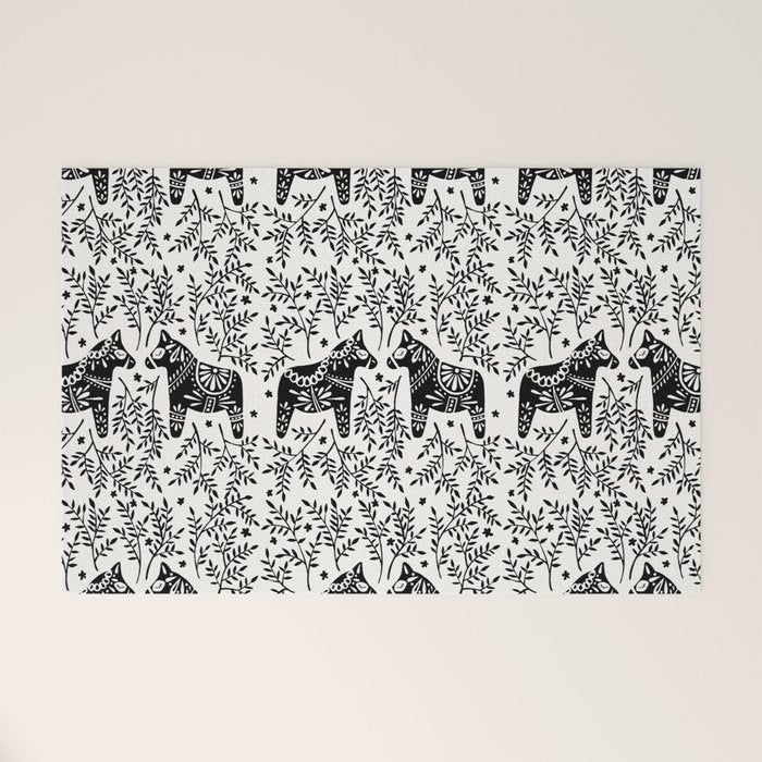 Swedish Dala Horses - Black Palette Welcome Mat Gallery Image 1
