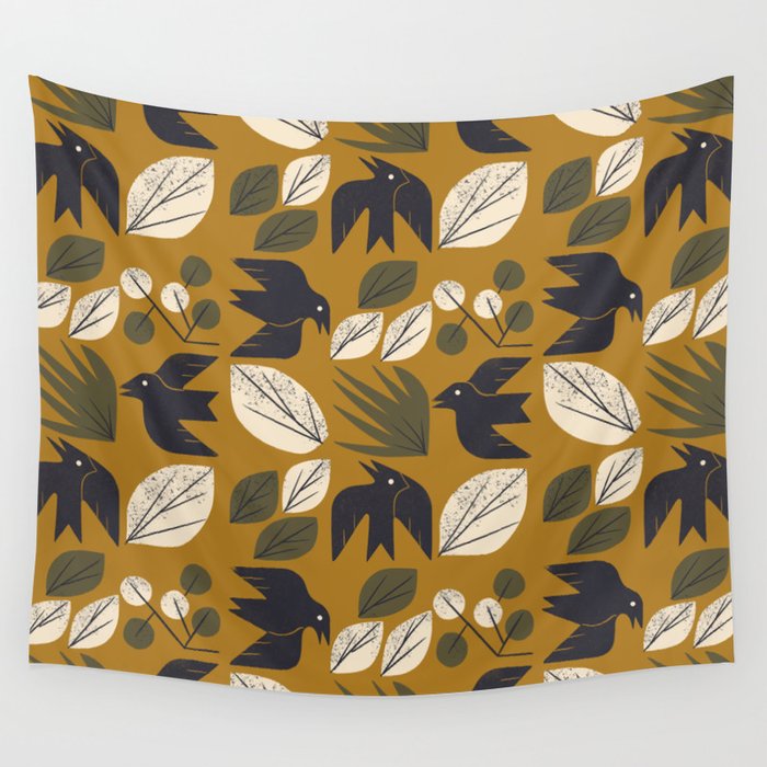 Birds and Leaves Grid Wall Tapestry Gallery Image 1