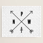 PNW Pacific Northwest Compass - Black on White Minimal Jigsaw Puzzle Gallery Image 1