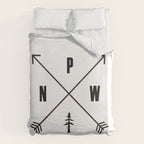 PNW Pacific Northwest Compass - Black on White Minimal Duvet Cover Gallery Image 6