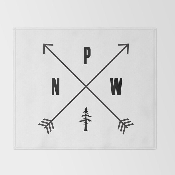 PNW Pacific Northwest Compass - Black on White Minimal Throw Blanket Gallery Image 2