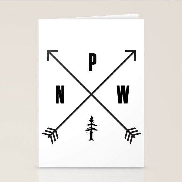 PNW Pacific Northwest Compass - Black on White Minimal Stationery Card Gallery Image 1
