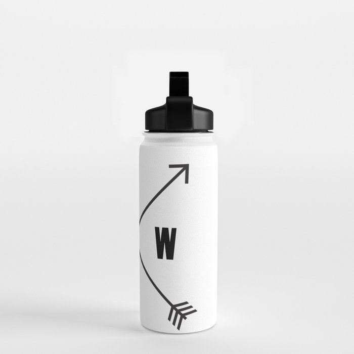 PNW Pacific Northwest Compass - Black on White Minimal Water Bottle Gallery Image 2