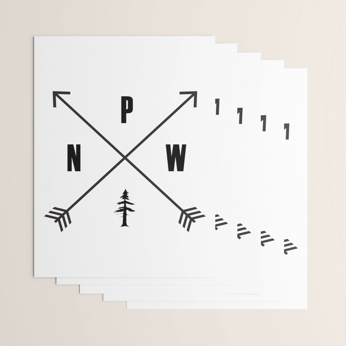 PNW Pacific Northwest Compass - Black on White Minimal Wrapping Paper Gallery Image 3