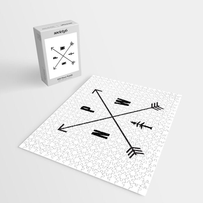 PNW Pacific Northwest Compass - Black on White Minimal Jigsaw Puzzle Gallery Image 2