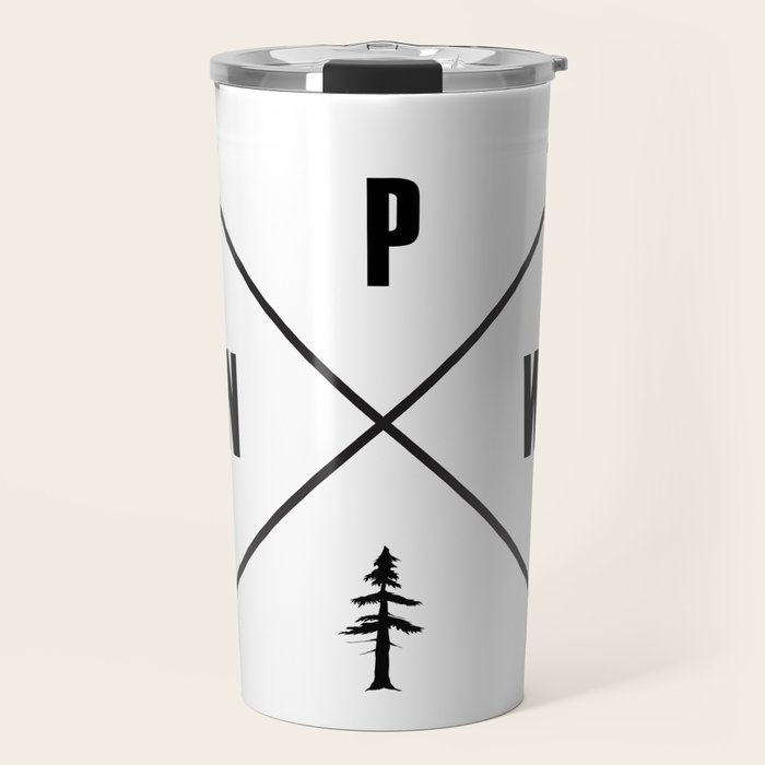 PNW Pacific Northwest Compass - Black on White Minimal Travel Mug Gallery Image 1