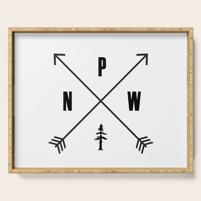 PNW Pacific Northwest Compass - Black on White Minimal Serving Tray Gallery Image 1