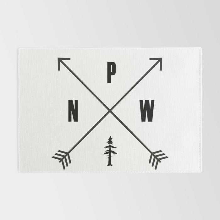 PNW Pacific Northwest Compass - Black on White Minimal Rug Gallery Image 2