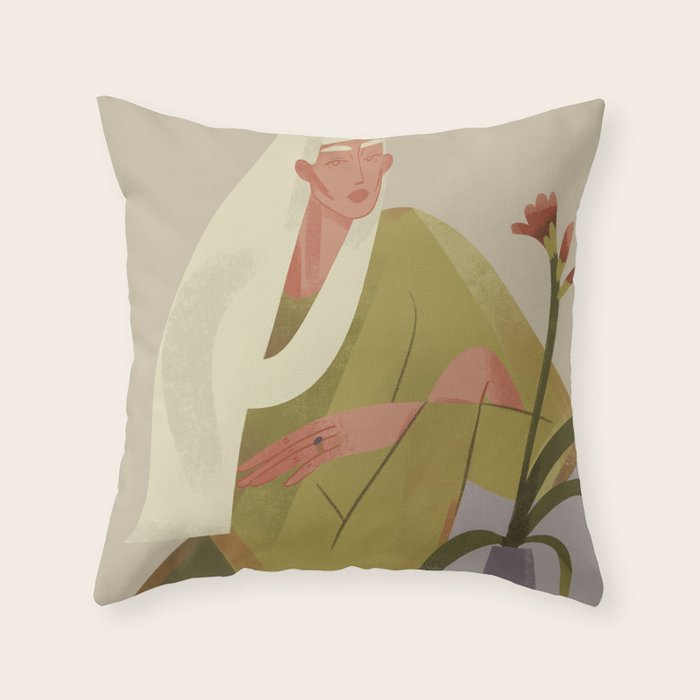 girl with a flower Throw Pillow Gallery Image 6