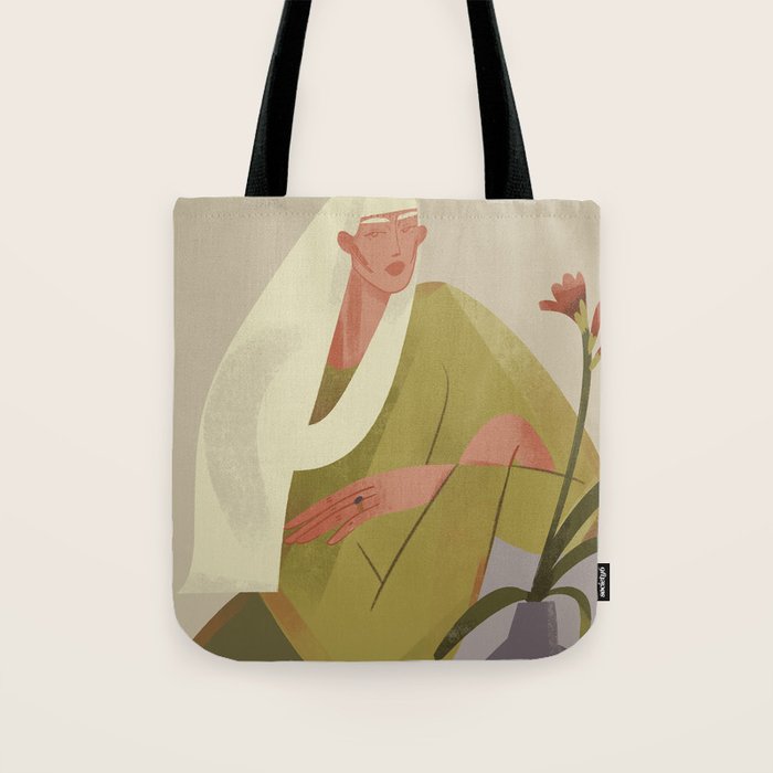 girl with a flower Tote Bag Gallery Image 1
