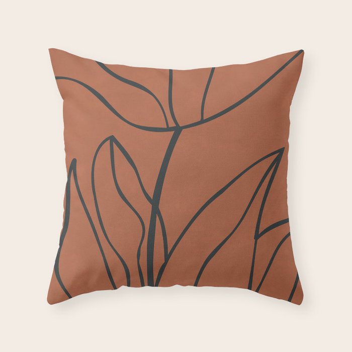 Flower Line Art, Black Brown Throw Pillow Gallery Image 6