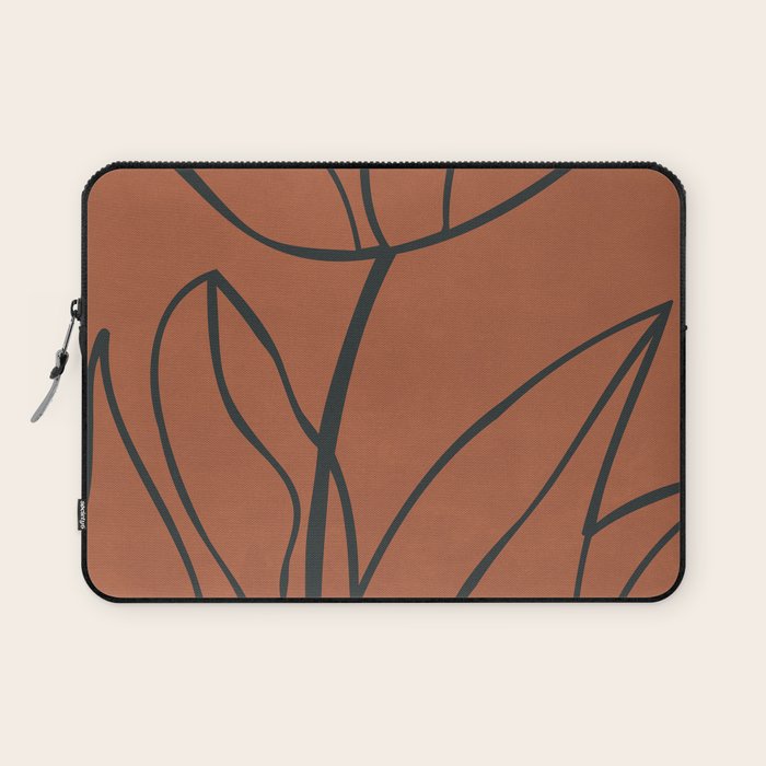 Flower Line Art, Black Brown Laptop Sleeve Gallery Image 1