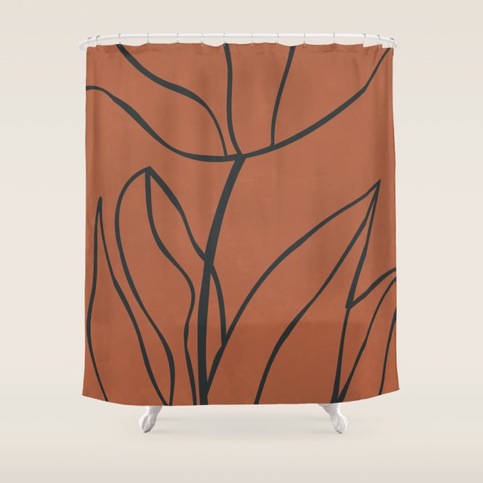 Flower Line Art, Black Brown Shower Curtain Gallery Image 1