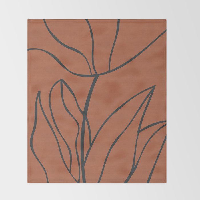 Flower Line Art, Black Brown Throw Blanket Gallery Image 2