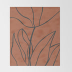 Flower Line Art, Black Brown Throw Blanket Gallery Image 2