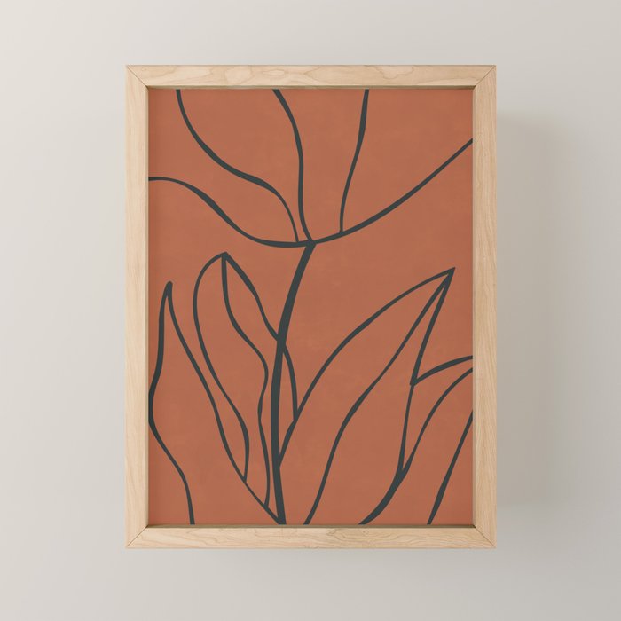 Flower Line Art, Black Brown Mini Art Print Gallery Image 1