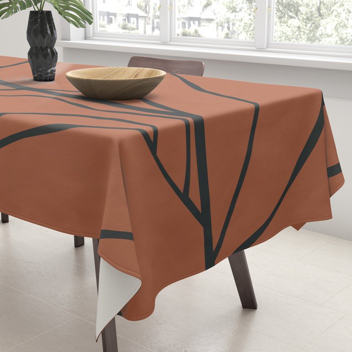 Flower Line Art, Black Brown Tablecloth Gallery Image 3