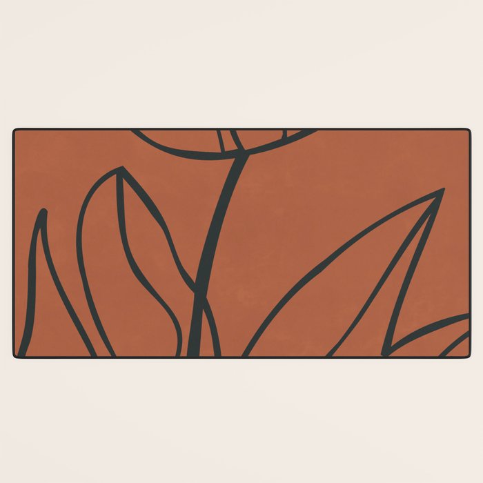 Flower Line Art, Black Brown Desk Mat Gallery Image 3