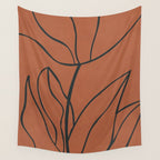 Flower Line Art, Black Brown Wall Tapestry Gallery Image 4