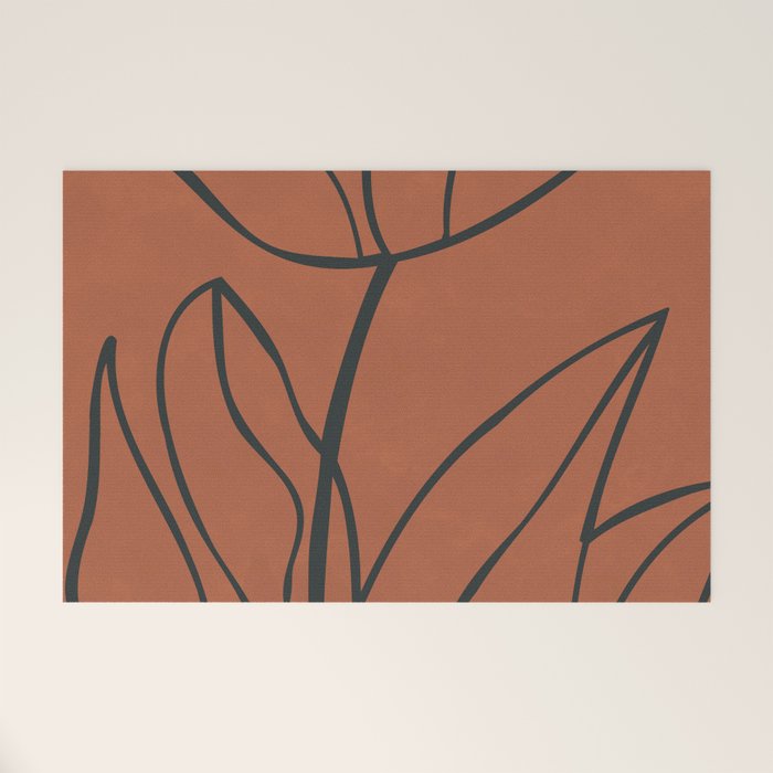 Flower Line Art, Black Brown Welcome Mat Gallery Image 1