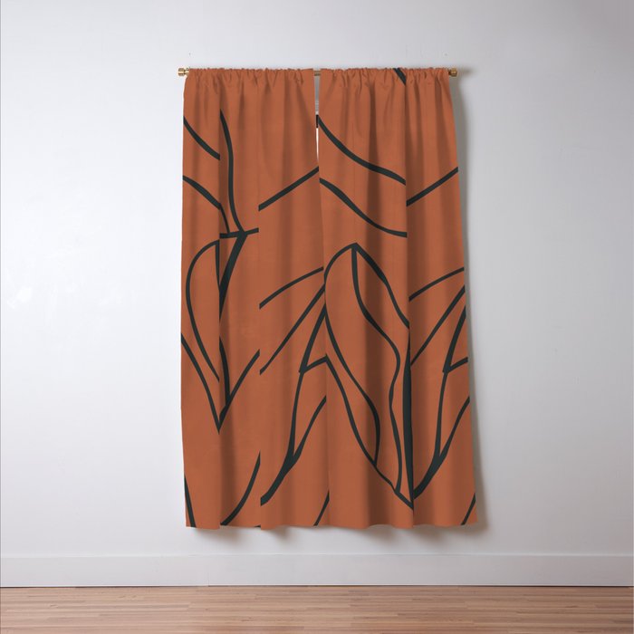 Flower Line Art, Black Brown Window Curtain Gallery Image 3