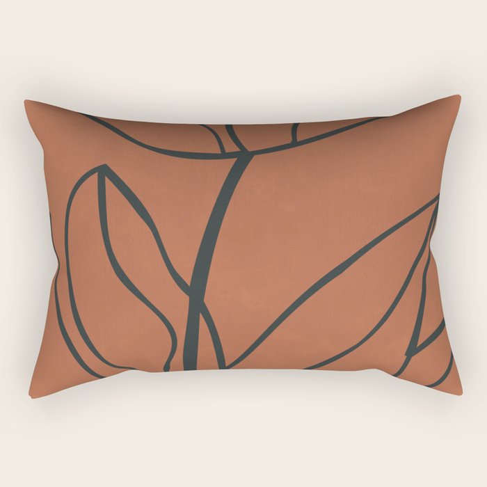 Flower Line Art, Black Brown Rectangular Pillow Gallery Image 2
