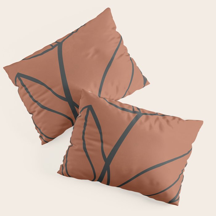 Flower Line Art, Black Brown Pillow Sham Gallery Image 1