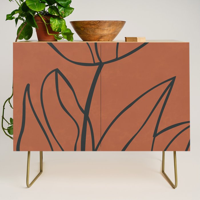 Flower Line Art, Black Brown Credenza Gallery Image 1