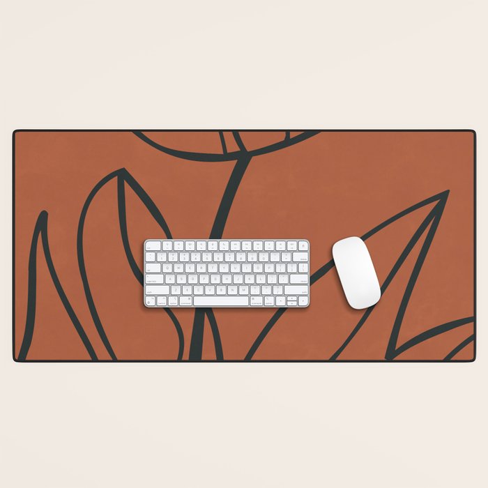 Flower Line Art, Black Brown Desk Mat Gallery Image 1