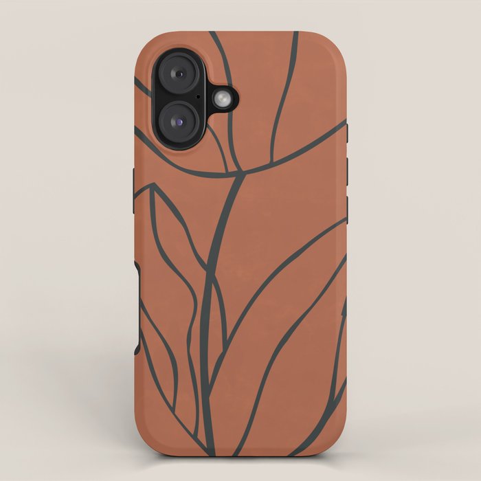 Flower Line Art, Black Brown iPhone Case Gallery Image 1