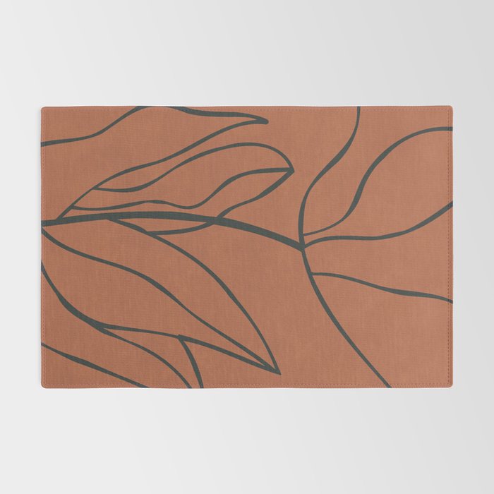 Flower Line Art, Black Brown Rug Gallery Image 2