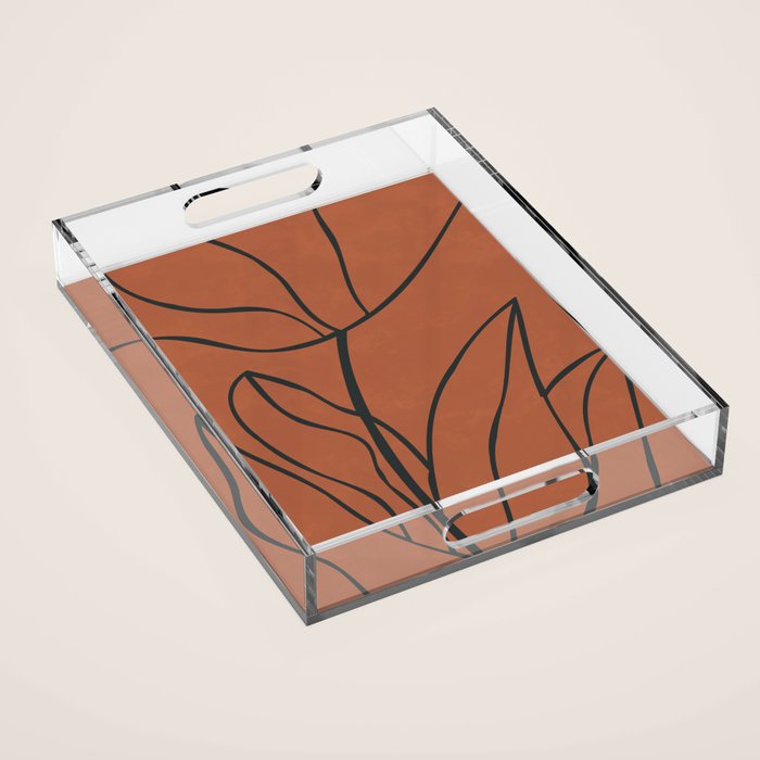 Flower Line Art, Black Brown Acrylic Tray Gallery Image 1