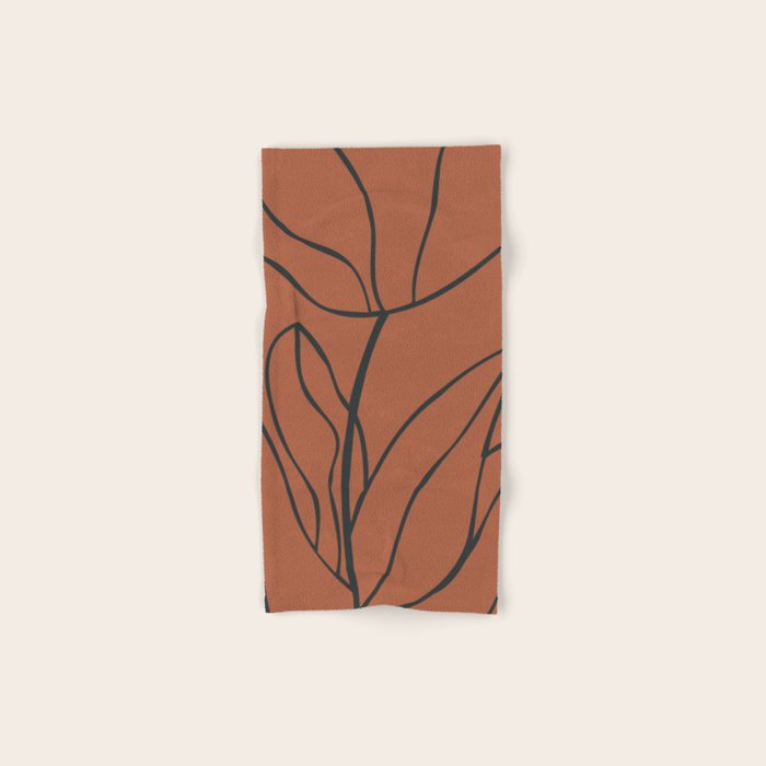 Flower Line Art, Black Brown Bath Towel Gallery Image 1