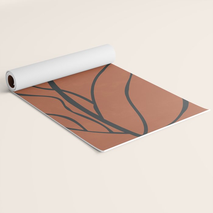 Flower Line Art, Black Brown Yoga Mat Gallery Image 2