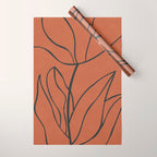 Flower Line Art, Black Brown Wrapping Paper Gallery Image 1