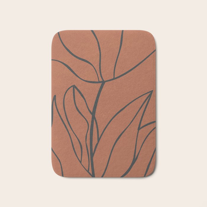Flower Line Art, Black Brown Bath Mat Gallery Image 1