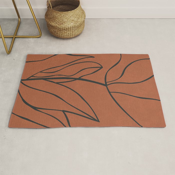 Flower Line Art, Black Brown Rug Gallery Image 1