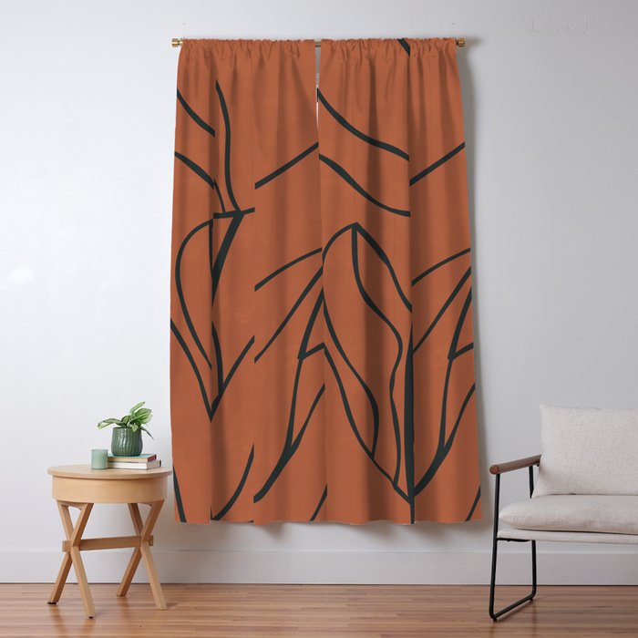 Flower Line Art, Black Brown Window Curtain Gallery Image 5
