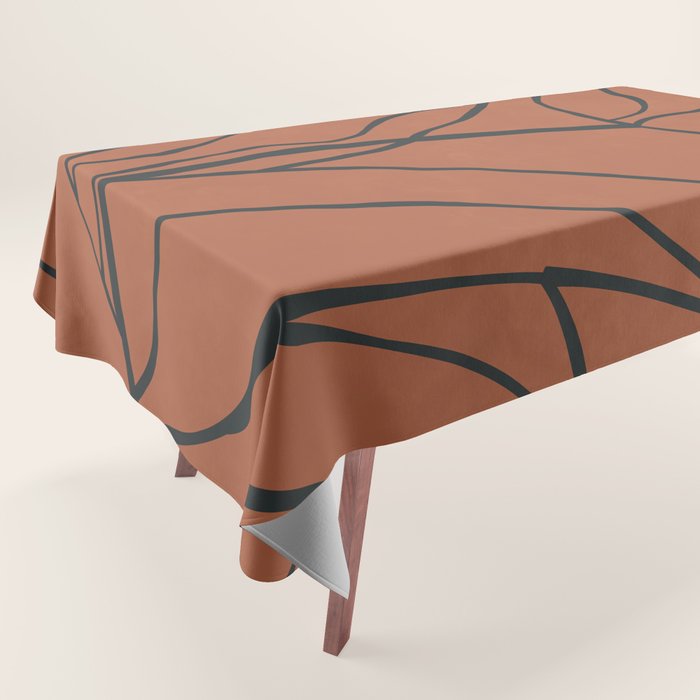 Flower Line Art, Black Brown Tablecloth Gallery Image 1