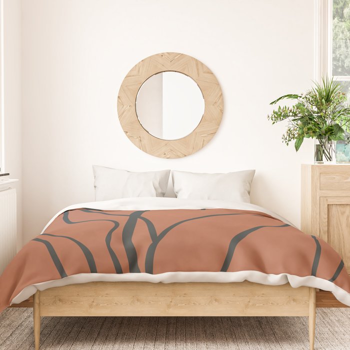 Flower Line Art, Black Brown Duvet Cover Gallery Image 3