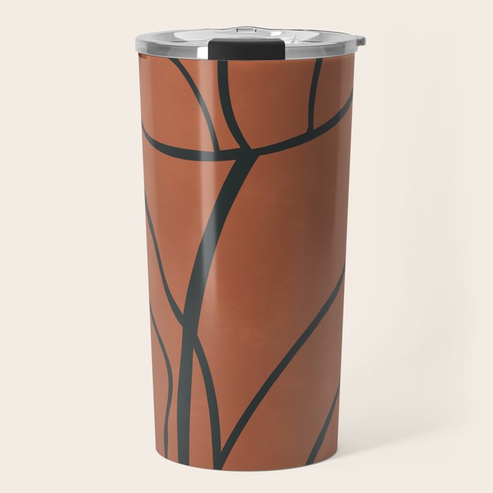 Flower Line Art, Black Brown Travel Mug Gallery Image 1