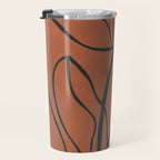 Flower Line Art, Black Brown Travel Mug Gallery Image 3