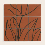 Flower Line Art, Black Brown Wood Wall Art Gallery Image 1