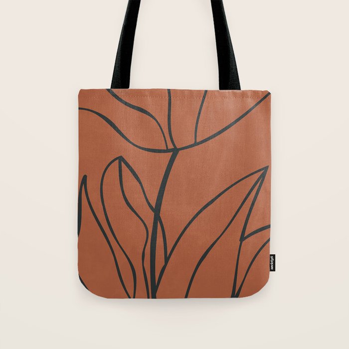 Flower Line Art, Black Brown Tote Bag Gallery Image 1