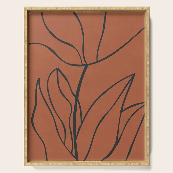 Flower Line Art, Black Brown Serving Tray Gallery Image 1
