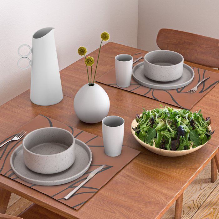 Flower Line Art, Black Brown Placemat Gallery Image 2