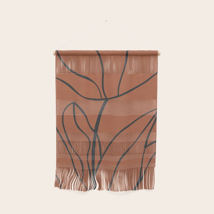 Flower Line Art, Black Brown Wall Hanging Gallery Image 1