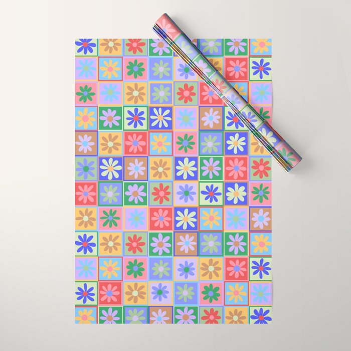 Checkered Flower Pattern  Wrapping Paper Gallery Image 1